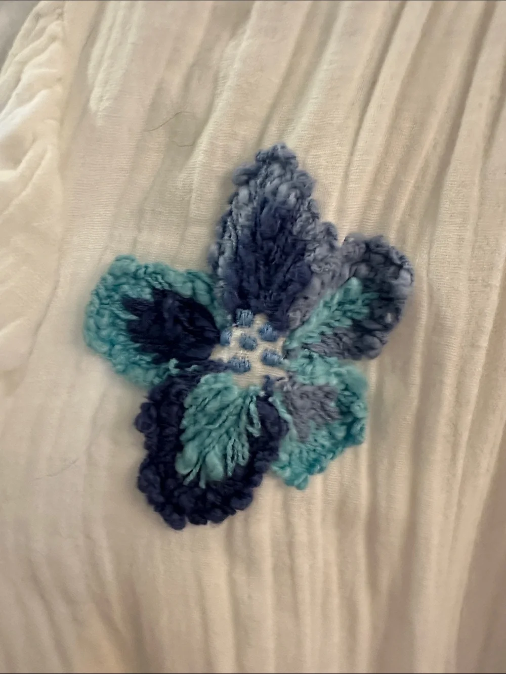 THML White Girls' Top with Blue & Teal Floral Appliqués
